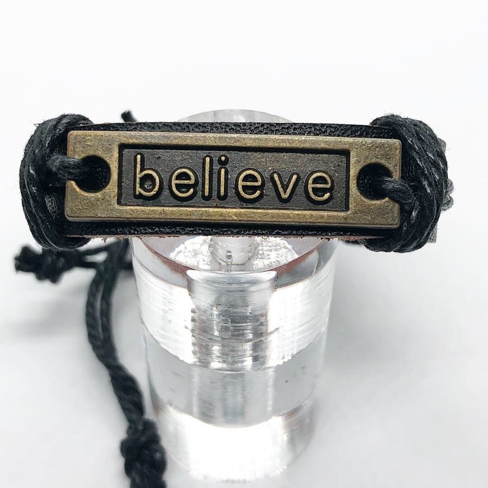 Black leather bracelet.
